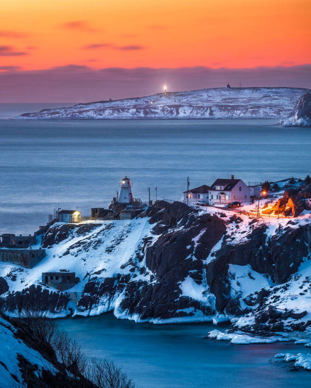Winter Scene of Two Lighthouses
