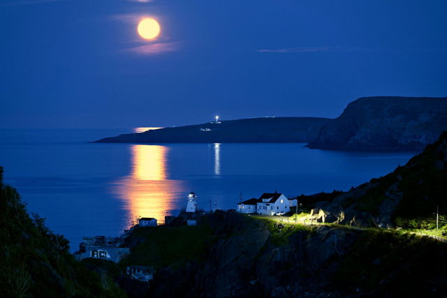 A Full Moon and Two Lighthouses