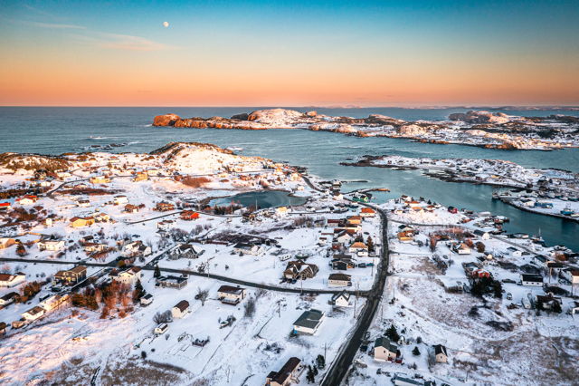 Winter Sunset and Moonrise Over the Atlantic Coastline