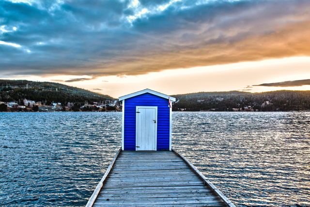 Blue Shed at Sunset