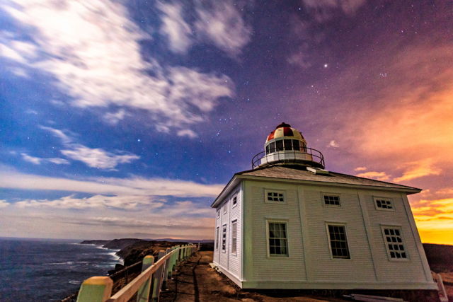 Moonlight adorns Cape Spear.