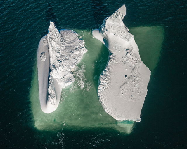 Aerial View of a Melting Iceberg in the North Atlantic Ocean