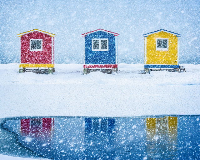 Snowing on the Colorful Sheds
