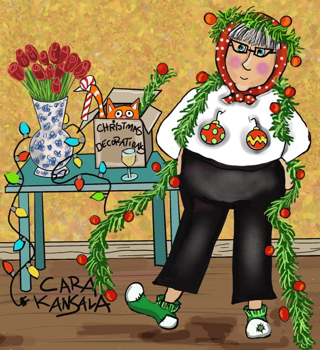 Nan got into her partridgeberry wine while unpacking the Christmas decorations and is surely going to win the 'Best Festive Sweater' contest at the church bazaar this year.