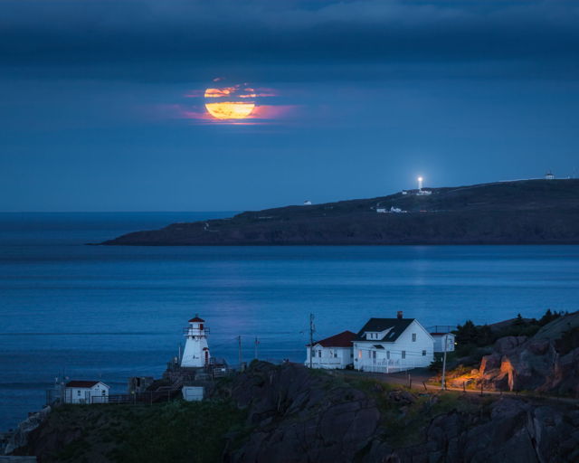 Strawberry Moon Over Cape Spear and Fort Amherst