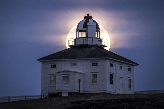 Pink Moon over Cape Spear National Historic Site