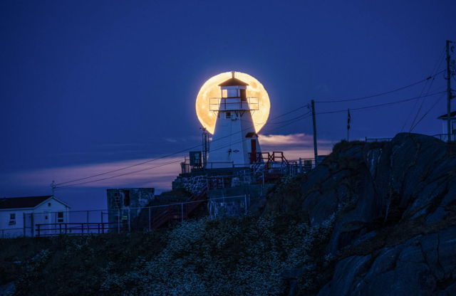 Strawberry moon over the Fort Amherst Lighthouse