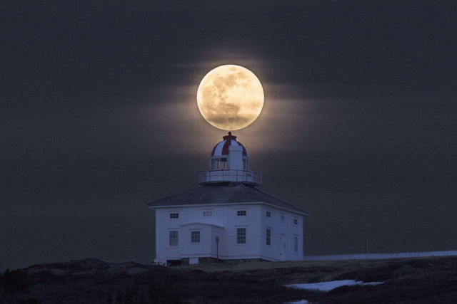 Pink Moon over Cape Spear National Historic Site - 3