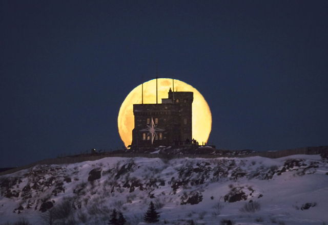 The Super Worm Moon over Signal Hill