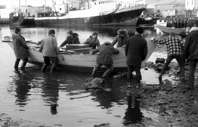 Pulling A Dory Ashore After Turre Hunting - Grand Bank - 1974