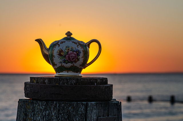 Teapot at sunset.
