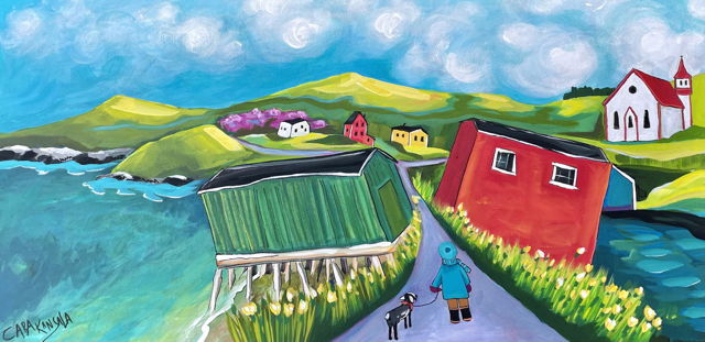 Even airsome days didn't stop Nan from bundling up in Pop's old barn coat to take her wee goat Pip for a stroll through English Harbour