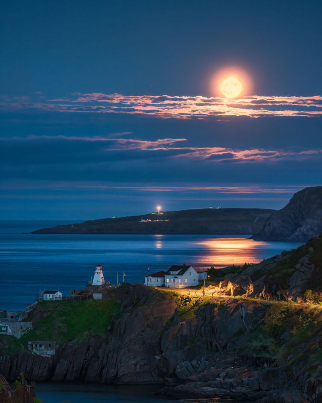 Moon Rising over Cape Spear and Fort Amherst