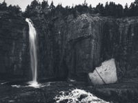 A Rock and a Waterfall - Black and White