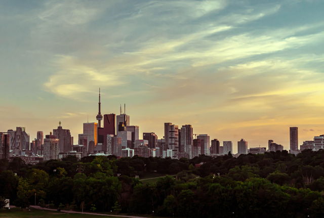 Toronto City Skyline at Dusk from Riverdale Park East